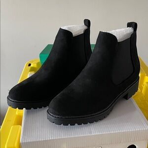 Black Faux-Suede Ankle Boots